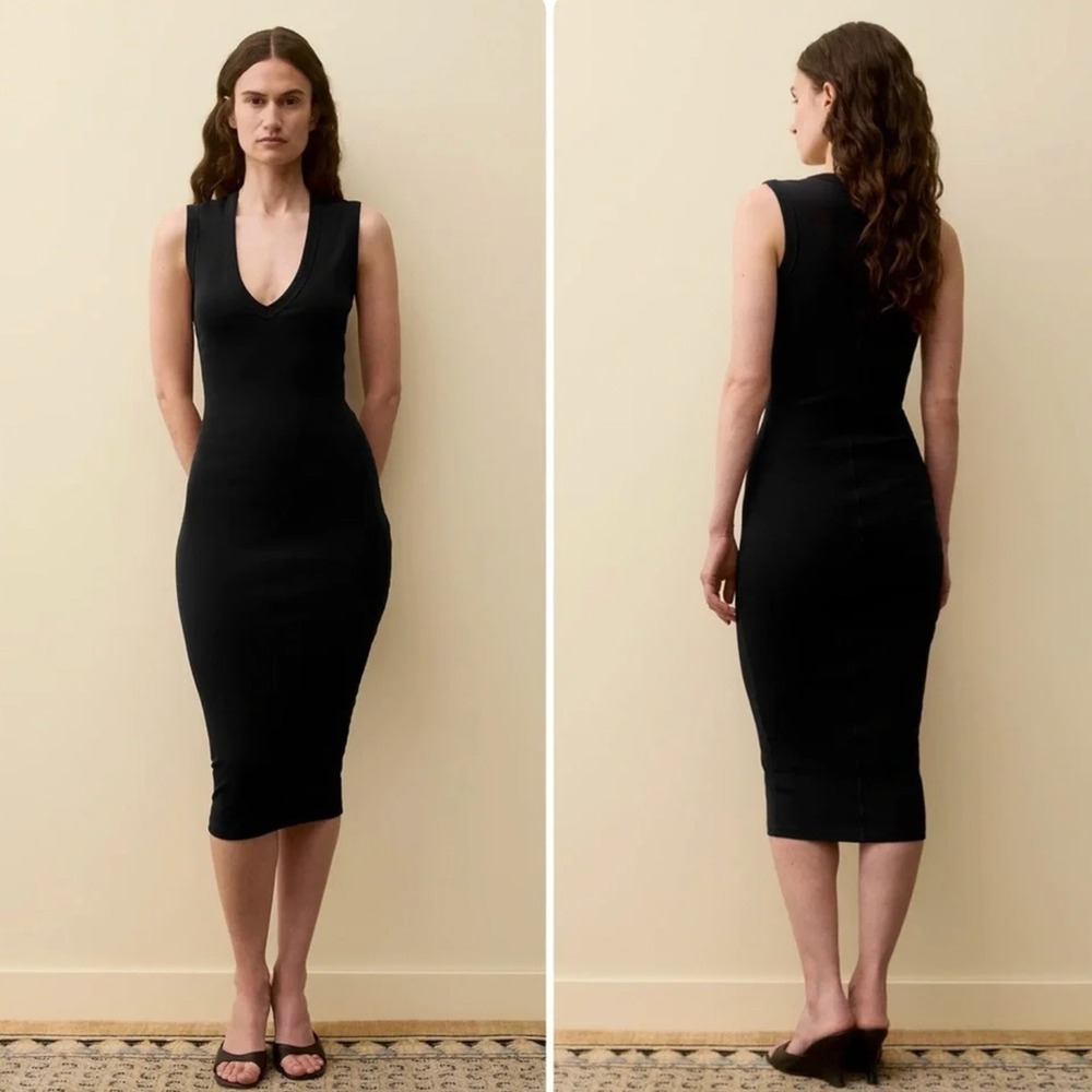 Flore‎ Flore Black Dewi Midi Dress Organic Cotton V Neck Sleeveless M Capsule